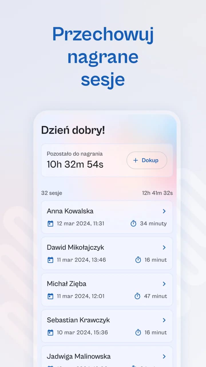 Cognic AI saved therapy sessions list