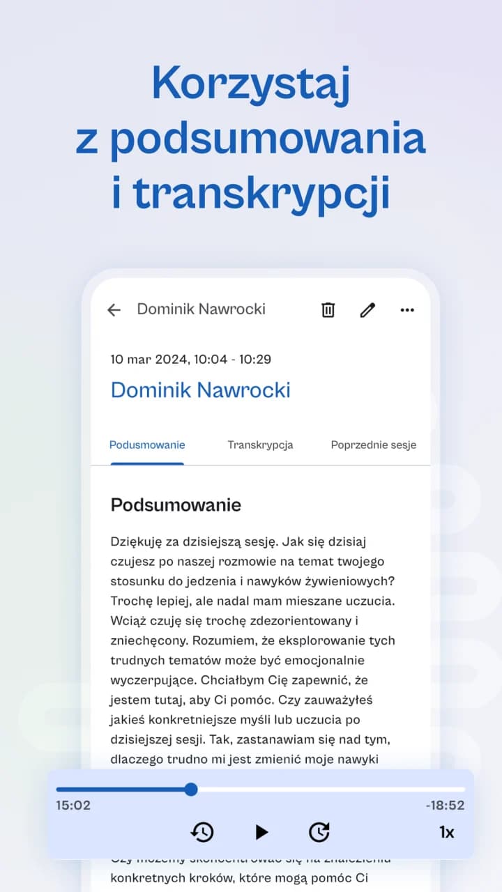 Cognic AI therapy session summary and transcript