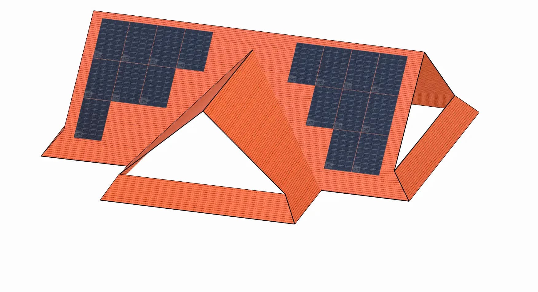 Solarts 3D editor with a roof model and solar panel layout