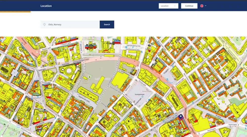 Building data for a specific address — The journey starts with data for an existing building, not an empty 3D scene.