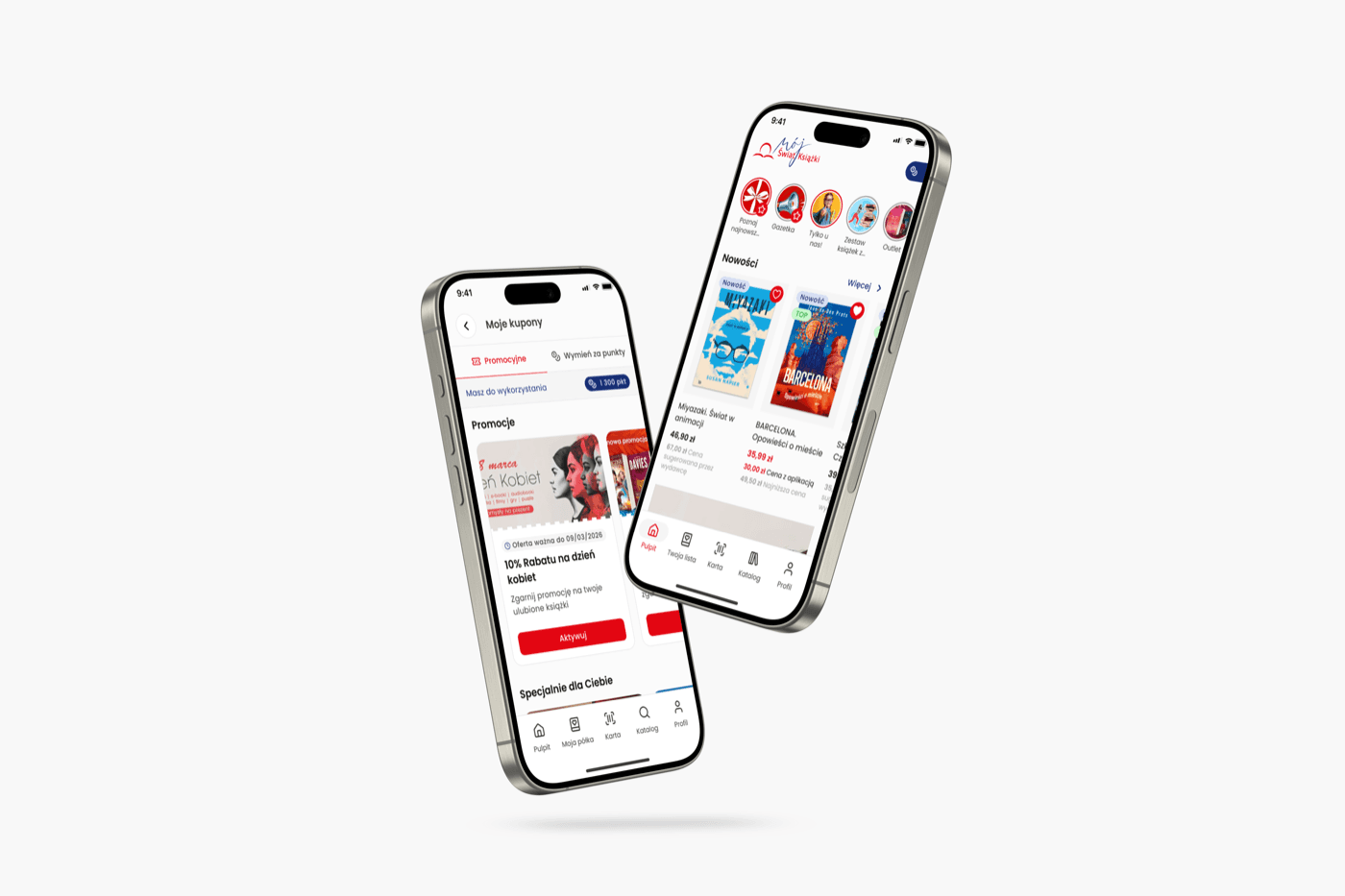 Home screen and coupons in the Mój Świat Książki app