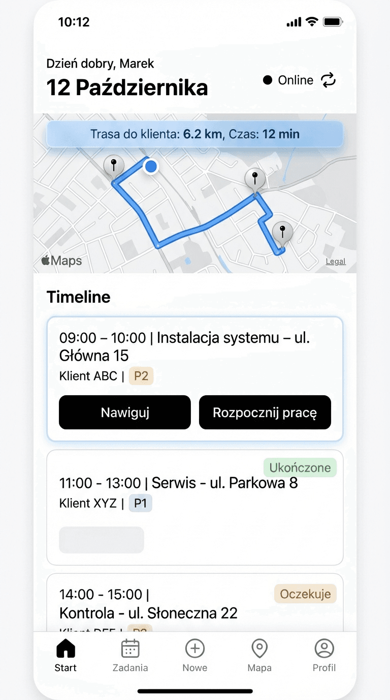 Aplikacja terenowa - ekran główny