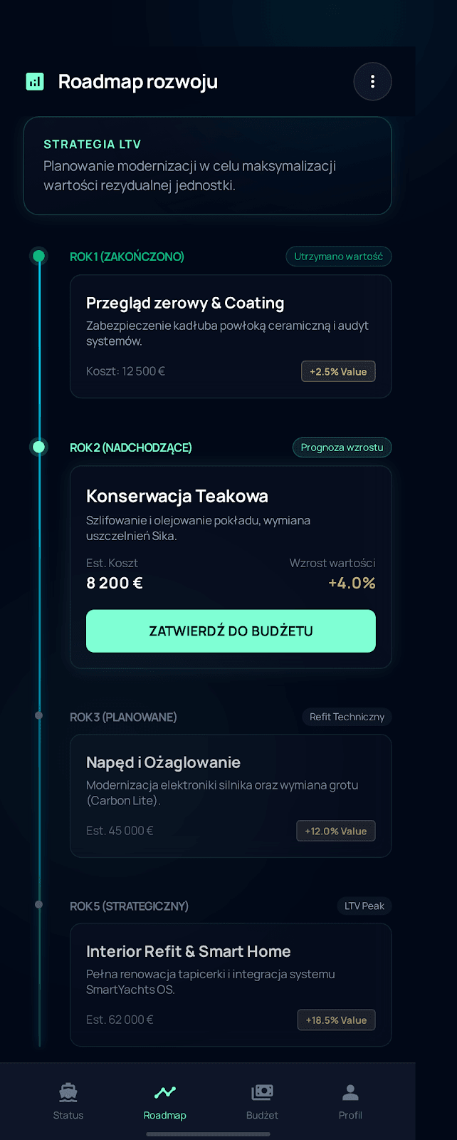 Mobile app screenshot for yacht owner