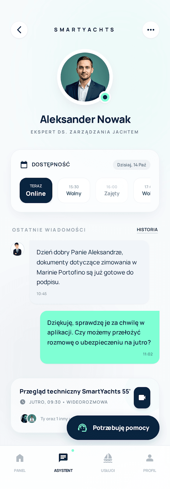 Mobile app screenshot for yacht owner