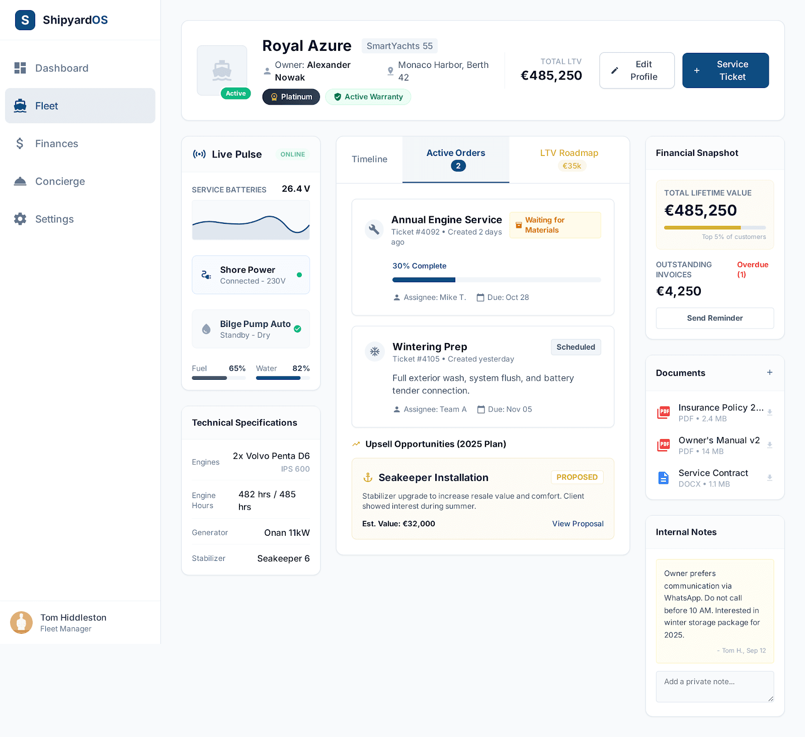 ShipyardOS yacht view