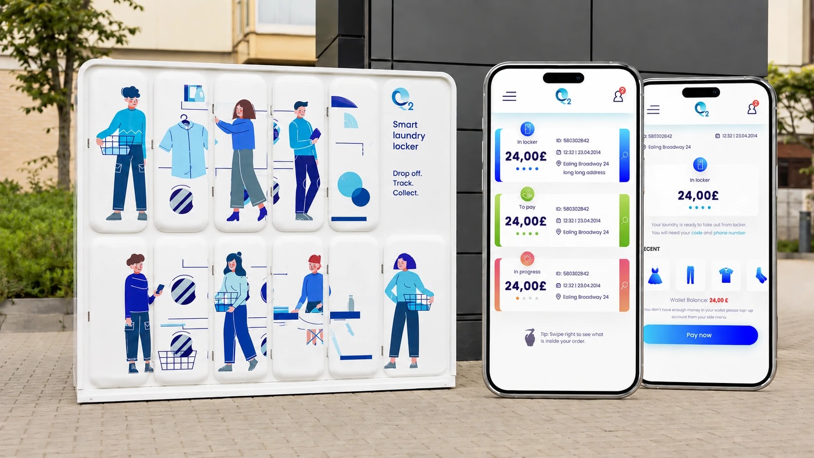 Physical Q2 Smart Locker with mobile order and payment screens